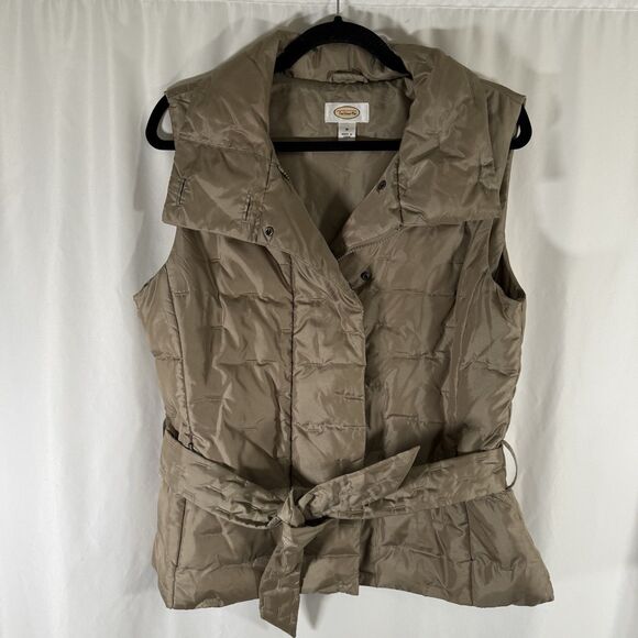Talbots Goose Down Puffer Vest Women's Medium Gold Full Zip Snap Zip Pockets - Picture 1 of 10